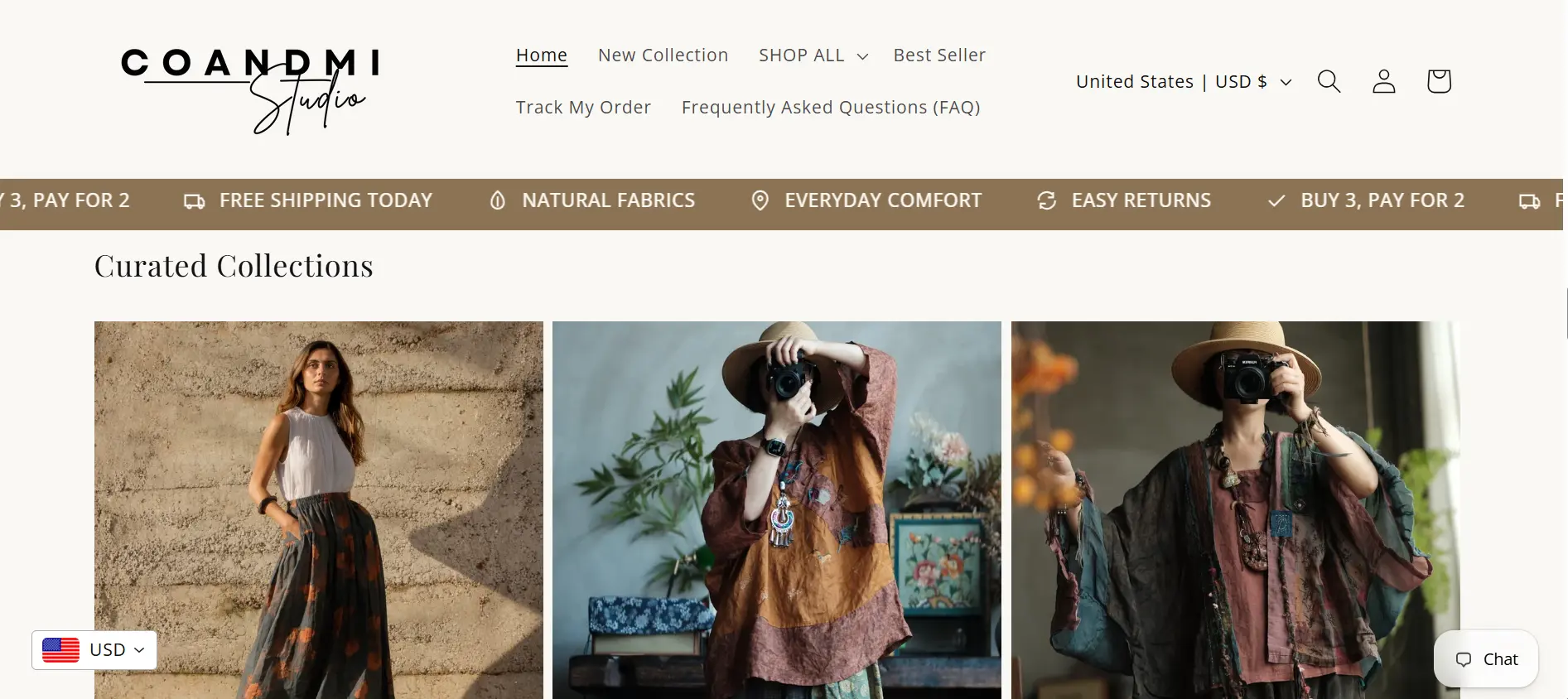 CO&MI Studio Shopify mağazasında doğal kumaşlardan hazırlanan koleksiyonlar